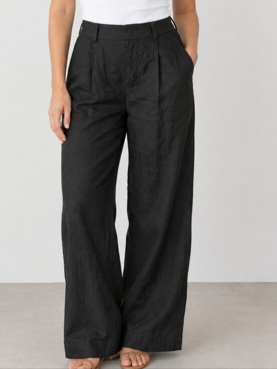 Vince Pants - Vince Black Linen Blend Wide Leg Pull On Pants Size Small